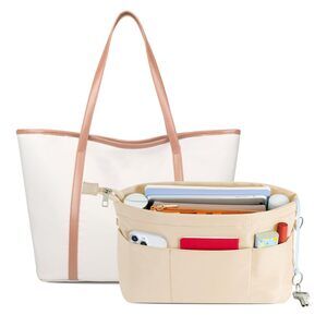 5373 Purse Organizer Insert with Zipped Top for Tote Bag, Handbag Shaper